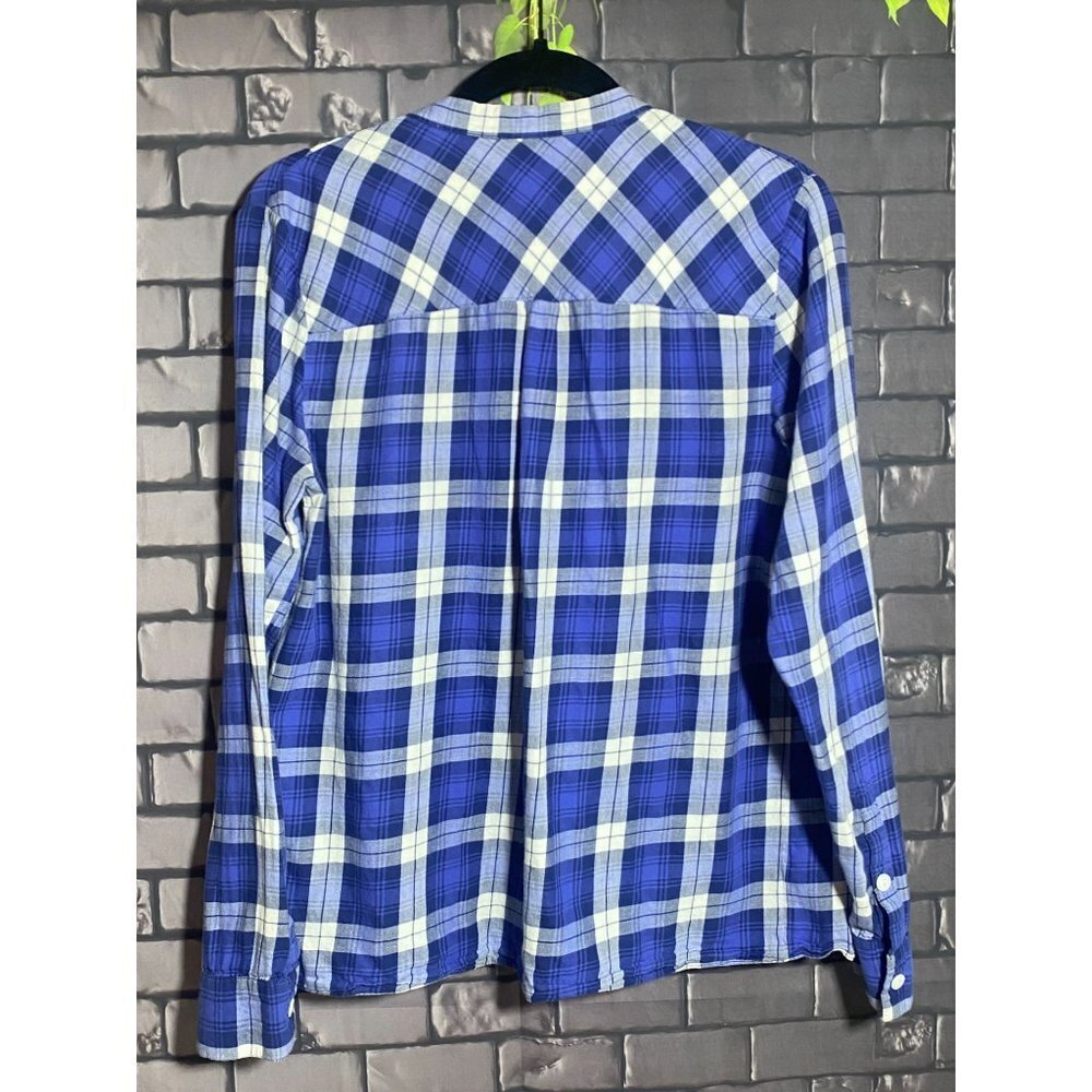 Madewell Tab Collar Blue Plaid Long Sleeve Lightweight Flannel Tunic L - Picture 3 of 5